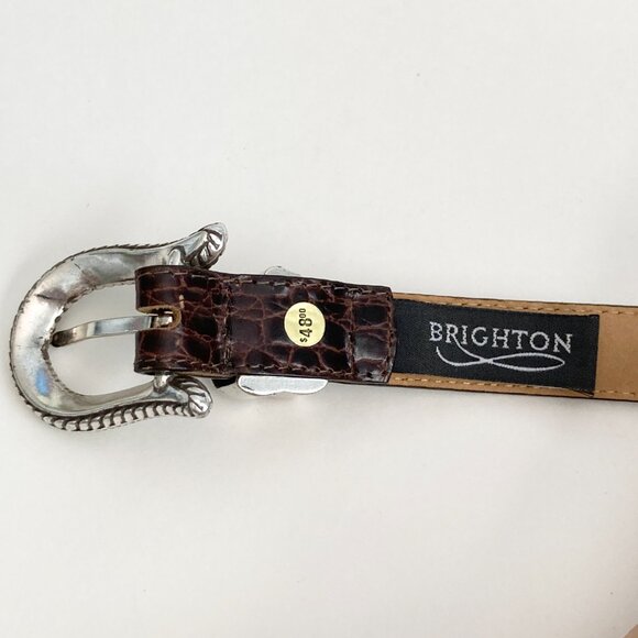 Vintage Brighton Womens Brown Leather Belt Imitation Alligator Size 28 Small - Picture 10 of 16